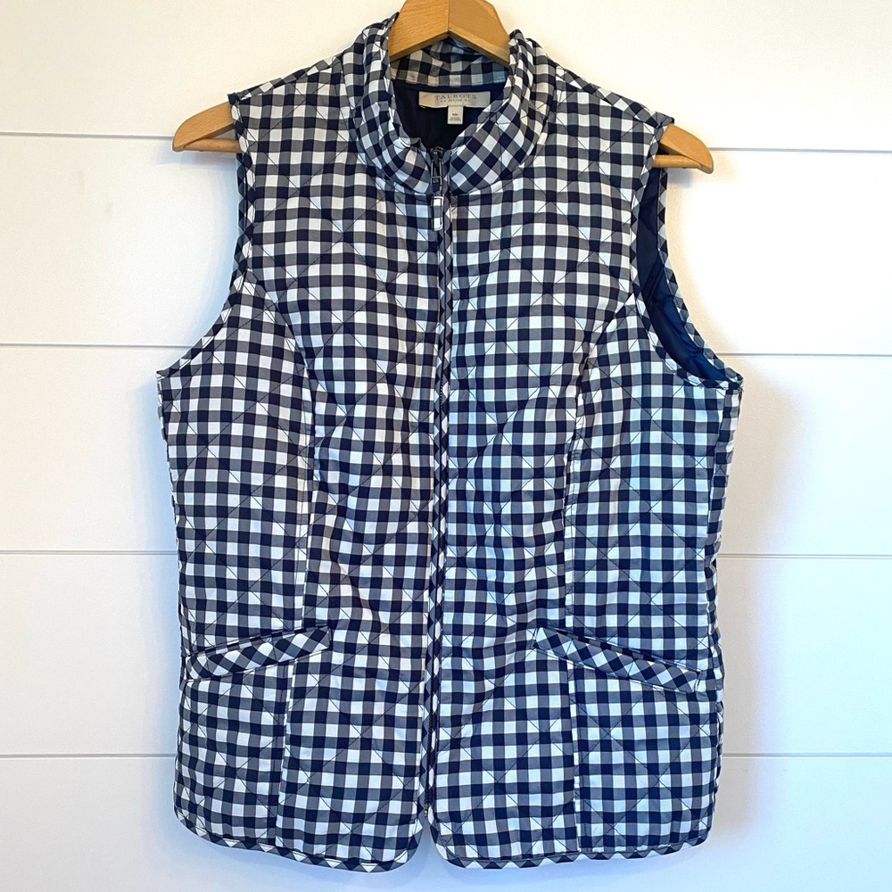 NWOT TALBOTS black & white buffalo plaid print vest (size Mp)